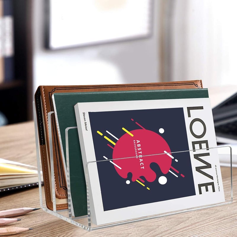 Tasybox Acrylic File Holder, Clear File Sorter Desk File Organizer 3 Sections Office Desktop Rack 9" x 6.5" x 6.5" - Image 3